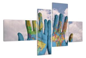 Obraz - mapa světa na dlani (110x70cm)