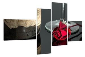 Červená růže na stole - obrazy do bytu (110x70cm)