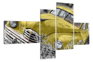 Obraz žlutého auta na louce (110x70cm)