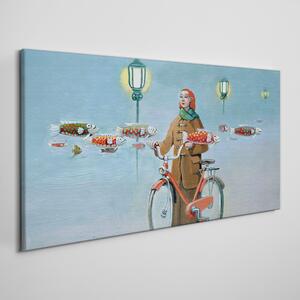 Obraz na plátně Obraz na plátně Malování žen na kole mlha