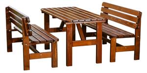 Pivní set MASIV 150x70cm - masiv smrk - stůl + lavice s opěrkou