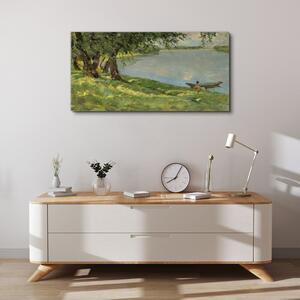 Obraz na plátně Obraz na plátně Malování lodí jezero strom