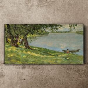 Obraz na plátně Obraz na plátně Malování lodí jezero strom