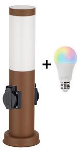 Brilagi - LED RGBW Venkovní lampa se 2 zásuvkami 1xE27/9W/230V 40 cm IP44 hnědá