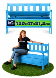 Zahradní lavička Kadax dřevěná s opěradlem modrá 120 cm x 49 cm
