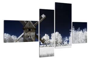 Větrný mlýn v zimní krajině - obraz (110x70cm)