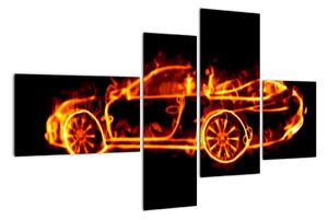 Obraz hořícího auta (110x70cm)