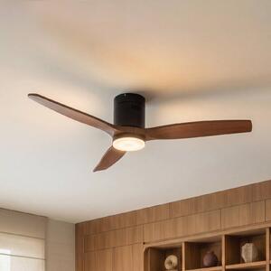 Lucande Stropní ventilátor LED Brinia, Ø 132 cm, dřevo,, Tmavé dřevo, Obývací pokoj / jídelna, Dřevo, Skandinávský