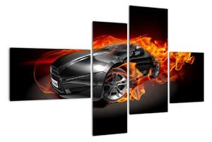 Obraz hořící auto (110x70cm)