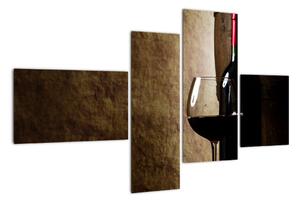 Láhev vína - moderní obraz (110x70cm)