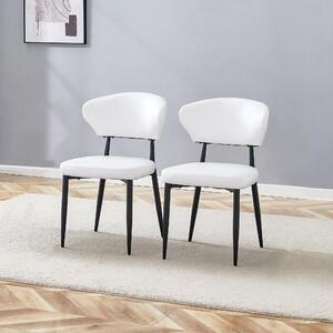 Bílá minimalistická ergonomická jídelní židle s prohnutou opěradlem, navržená pro pohodlí – otevírá způsob sezení, plný komfortu a jednoduché elegance. Balení obsahuje 2 židle. Bílá + černá