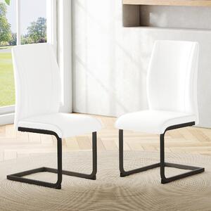 Dvoukusečná sada jídelních židlí z bílé umělé kůže: Černé kovové nohy, ergonomický design, kombinace pohodlí a estetiky. White+Black