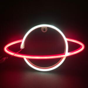 ACA DECOR Neonová lampička - Saturn, červená + bílá barva