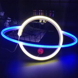 ACA Lighting Neonová lampička - Saturn, 3x AA baterie/USB kabel, IP20, modrá + žlutá barva