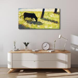 Obraz na plátně Obraz na plátně Černá kráva v seuratové louce