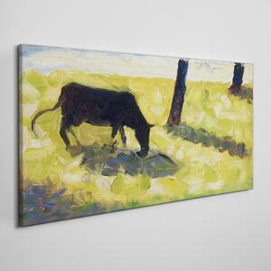 Obraz na plátně Obraz na plátně Černá kráva v seuratové louce