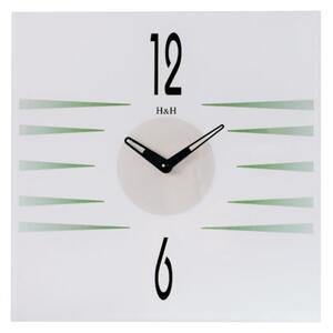 H&H Čtvercové skleněné nástěnné hodiny v minimalistickém stylu Lerro – bílo-zelené E19.4699.01.005249