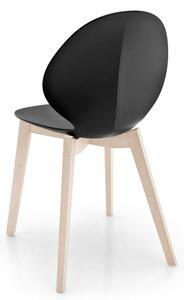 Calligaris Jídelní židle Basil Wood, dřevo, plast, CS1348 Podnoží: Bělený buk (dřevo), Sedák: Polypropylen matný - Black (černá)