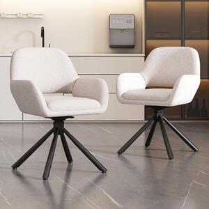 Otočná židle, potažená látkou Sherpa, sada 2 kusů, s područkami, moderní a minimalistický design, jídelní židle, bílá