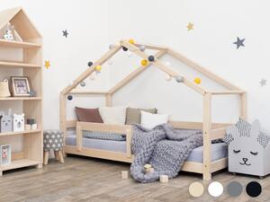 Benlemi Dětská postel domeček LUCKY s bočnicí Rozměr: 80 x 160 cm, Zvolte barvu: Přírodní dekor bez laku