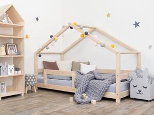 Benlemi Dětská postel domeček LUCKY s bočnicí Zvolte barvu: Přírodní dekor bez laku, Rozměr: 70 x 160 cm