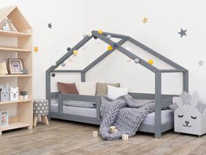 Dětská postel domeček LUCKY s bočnicí - Tmavě šedá, Rozměr: 120 x 200 cm