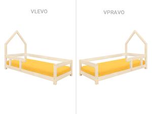 Benlemi Dětská postel domeček Poppi s bočnicí Barva: Přírodní dekor bez laku, Rozměr: 80 x 160 cm, Strana: Vpravo