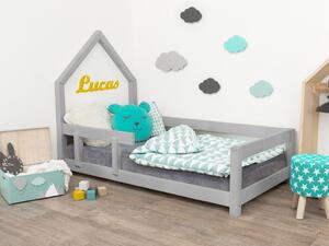 Dětská postel domeček POPPI s bočnicí - Tmavě šedá, Rozměr: 80x200 cm, Strana: Vlevo