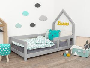 Benlemi Dětská postel domeček POPPI s bočnicí Zvolte barvu: Tmavě šedá, Rozměr: 80x160 cm, Strana: Vpravo