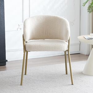 Bílý jídelní židle, moderní design, potažený ovčí samet, s prvky zlaté barvy (1 kus), jídelní židle se zlatými nohami, bílá barva
