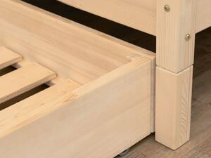 Dřevěný šuplík BUDDY na kolečkách se dvěma výřezy - Nelakovaná, 120x140 cm (pod postel 120x160 cm), Zvolte variantu: S roštem