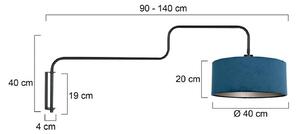 Steinhauer Nástěnné světlo Bloeba, černá/modrá, výška 140 cm, velur, Černá, Obývací pokoj / jídelna, kov, Moderní