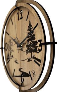 Moderní nástěnné hodiny s motivem lesa a hor | SENTOP HDF0600-GOLD-OAK