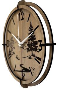 Moderní nástěnné hodiny s motivem lesa a hor | SENTOP HDF0600-GOLD-OAK