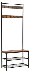 Věšák s lavicí a botníkem HENRY v industriálním stylu, 32x70x175 cm, hnědá/černá Vasagle