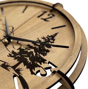 Moderní nástěnné hodiny s motivem lesa a hor | SENTOP HDF0600-GOLD-OAK