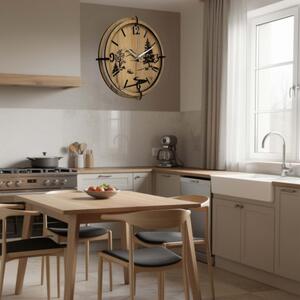 Moderní nástěnné hodiny s motivem lesa a hor | SENTOP HDF0600-GOLD-OAK