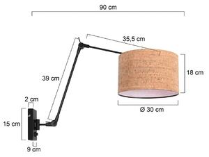 Steinhauer Nástěnné světlo Prestige Chic černá/hnědá, výška 90 cm, korek, stmívatelný, Černá, Obývací pokoj / jídelna, kov