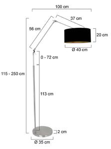 Steinhauer Stojací lampa Prestige Chic ocelová/černá-zlatá výška 250 cm, stmívatelný, Hliník / šedá / zinek, Obývací pokoj / jídelna, kov