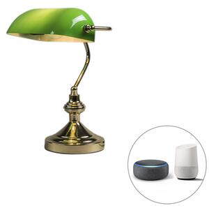 Chytrá stolní lampa mosazná se zeleným sklem včetně WiFi P45 - Banker
