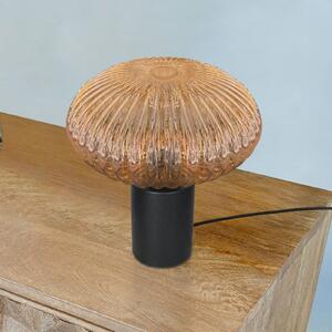 Mexlite Stolní lampa Bloeba, Ø 30 cm černá/jantarová, sklo, Krémová / jantar, Obývací pokoj / jídelna, kov, Moderní