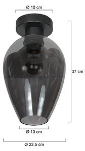 Mexlite Stropní světlo Bloeba, černá/kouřově šedá, Ø 22 cm, skleněná kapka, stmívatelný, Hliník / šedá / zinek, Obývací pokoj / jídelna, Sklo