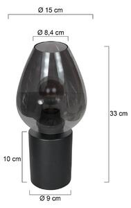 Mexlite Stolní lampa Bloeba, černá/kouřově šedá, Ø 15 cm, skleněná kapka, Hliník / šedá / zinek, Obývací pokoj / jídelna, Sklo
