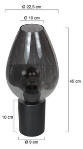 Mexlite Stolní lampa Bloeba, černá/kouřově šedá, Ø 22 cm, skleněná kapka, Hliník / šedá / zinek, Obývací pokoj / jídelna, Sklo