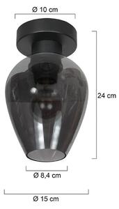 Mexlite Stropní světlo Bloeba, černá/kouřově šedá, Ø 15 cm, skleněná kapka, stmívatelný, Hliník / šedá / zinek, Obývací pokoj / jídelna, Sklo