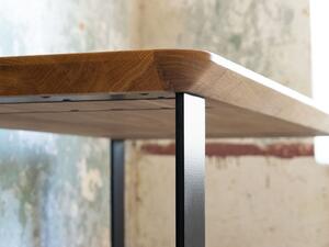 Benlemi Dubový pracovní stůl ISAAC s kolmou kovovou podnoží Kvalita dřeva: B/C rustikální, Opracování hrany: Rovná hrana