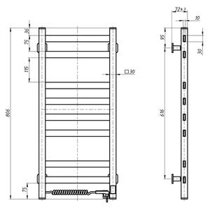Elektrický sušák na ručníky s termostatem AVANGARD 105W 80x36 cm černá pravá