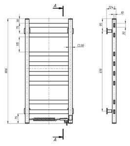 Elektrický sušák na ručníky s termostatem AVANGARD 105W 80x36 cm bílá levá