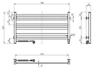 Elektrický sušák na ručníky s termostatem AVANGARD 181W 50x90 cm černá levá