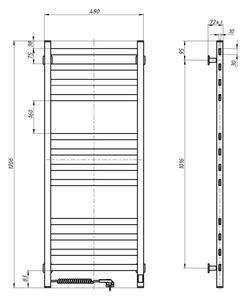 Koupelnový žebříkový radiátor s termostatem AVANGARD 227W 120x48cm černá levá